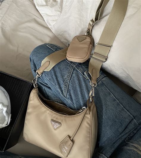 prada renylon belt bag|Prada beige nylon bag.